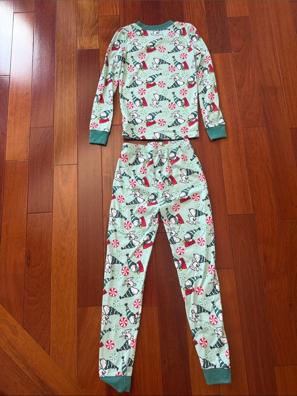 Kids Mint Green Holiday Snoopy Print Pajama Set